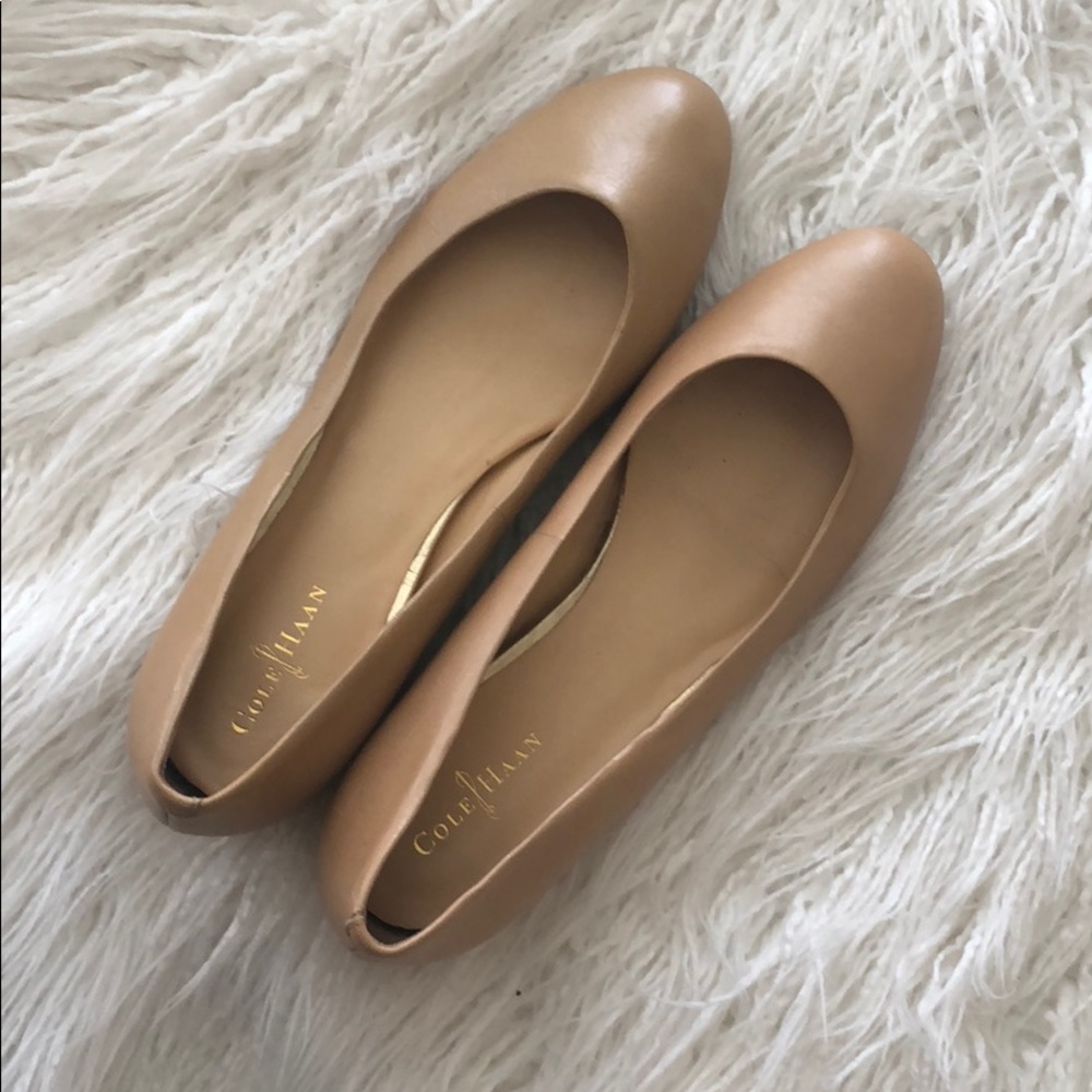 Cole Haan Tan and Gold Flat Ballet Slippers